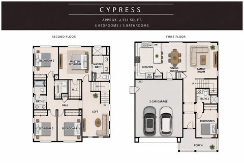 Floor plan for 5 beds, 3 baths, 2351 sqft